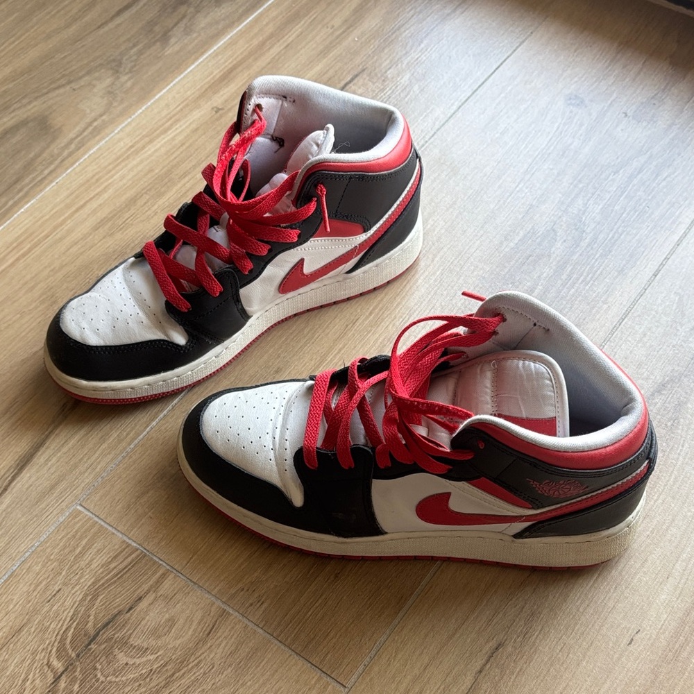 Nike Air Jordan 1 Mid Sneakers in Red, Black & White